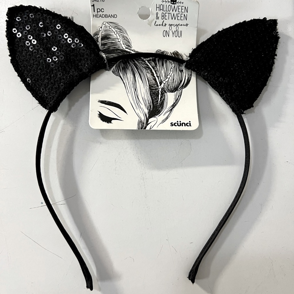 Scunci NWT black sequin cat ears